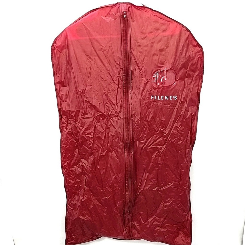 VTG 90s Filene's Red Garment Bag Suit Cover Zippered Travel Storage 36 Inch Logo